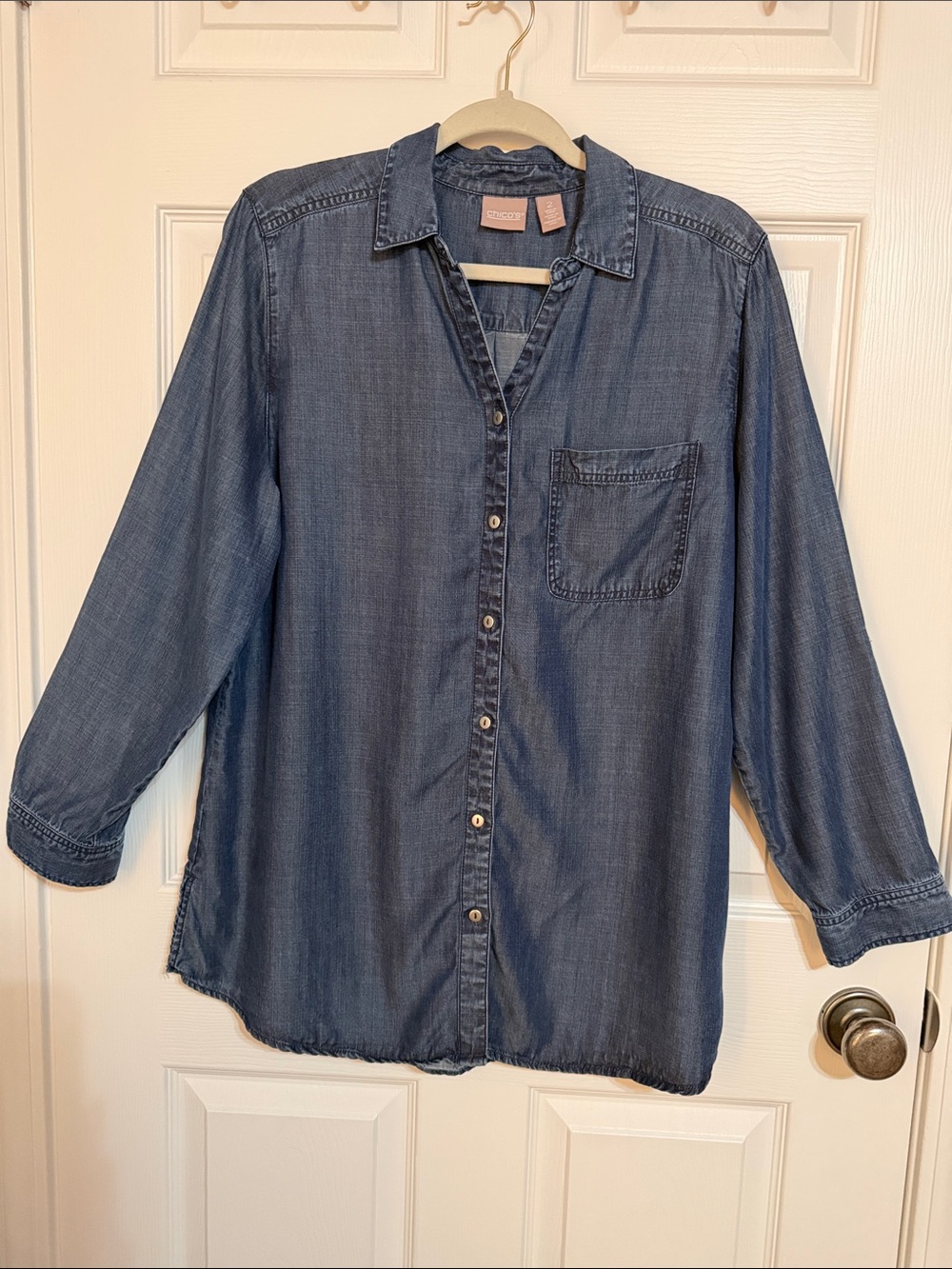 Chico's Indigo Denim-Effect Button Down Shirt
